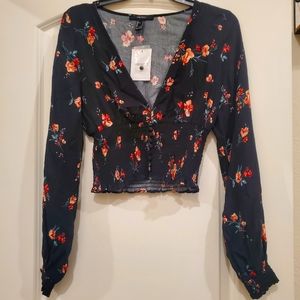 Forever 21 Black Flowers Boho Crop Top